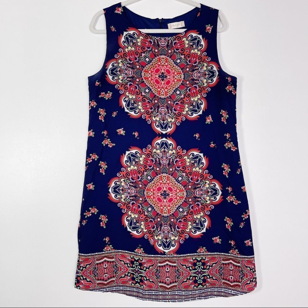 Altar’d State Shift Dress, Navy Medallion print